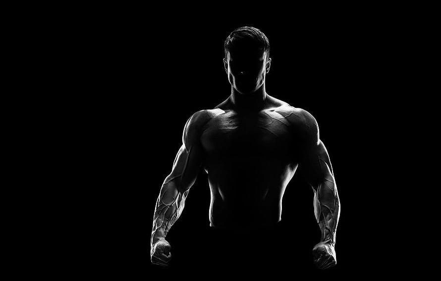 Dramatic Black and White Silhouette of a Muscular Male Athlete in a Powerful Boxing Stance HD wallpaper