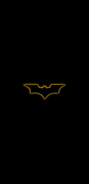 Batman Gold Neon Logo on Black Background Minimalist Symbol, Batman Gold Logo, automotive_exterior, symbol HD phone wallpaper