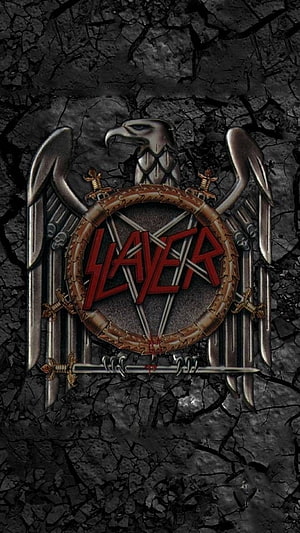 Slayer Heavy Metal Band Emblem with Eagle and Crossed Swords on Cracked Stone Background HD phone wallpaper