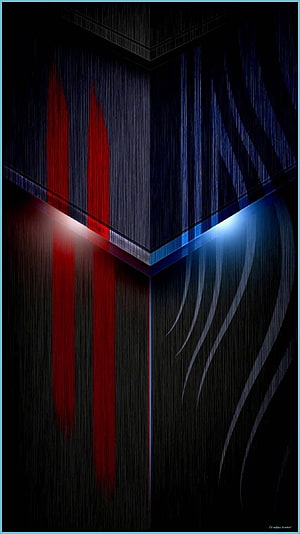 Dark Abstract Geometric Corner with Red and Blue Neon Light Streaks HD phone wallpaper