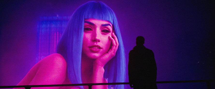 Blade Runner 2049 Joi Hologram Portrait with Neon Purple and Blue Lighting HD wallpaper
