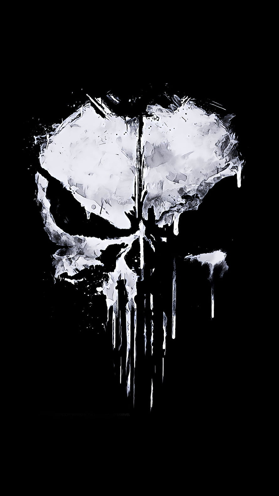 Punisher Skull Grunge Artwork with Dripping White Paint on Black Background HD phone wallpaper