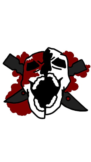 Stylized Skull with Crossed Knives and Red Splatter Illustration HD phone wallpaper