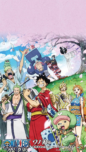 One Piece Wano Country Arc Anime Poster with Straw Hat Crew in Traditional Japanese Attire HD phone wallpaper