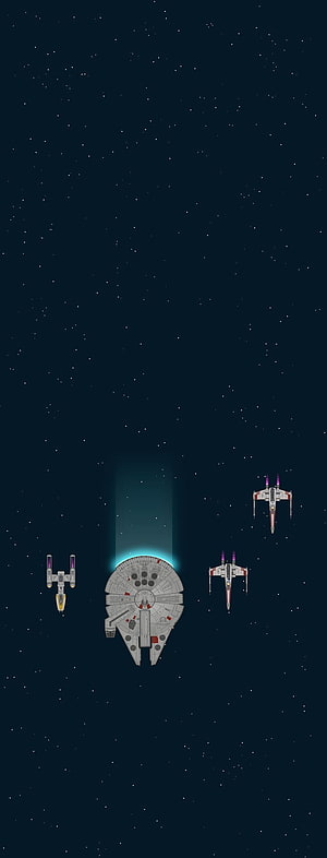 Star Wars Millennium Falcon and X-Wing Fighters in Deep Space HD phone wallpaper