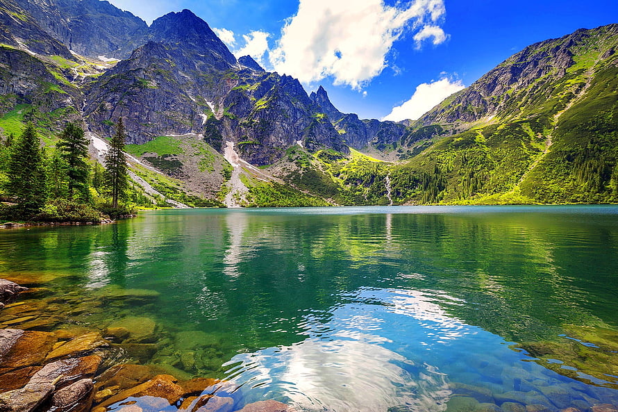 Tatra Mountains Alpine Lake with Crystal Clear Water and Mountain Reflections HD wallpaper