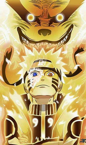 Naruto Uzumaki in Kurama Mode with Nine-Tails Chakra Aura HD phone wallpaper