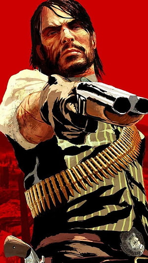 John Marston Aiming Revolver in Red Dead Redemption Western Artwork HD phone wallpaper