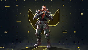 Valorant Breach Agent Character Art with Tactical Gear and Yellow Emblem HD wallpaper