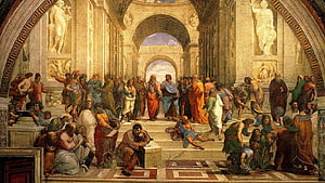 Raphael's The School of Athens Renaissance Masterpiece in Classical Architecture HD wallpaper