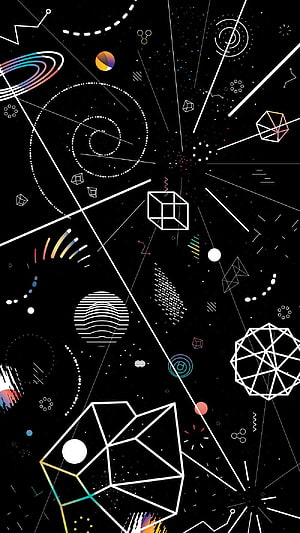 Abstract Geometric Space Art with Mathematical Shapes and Cosmic Elements HD phone wallpaper