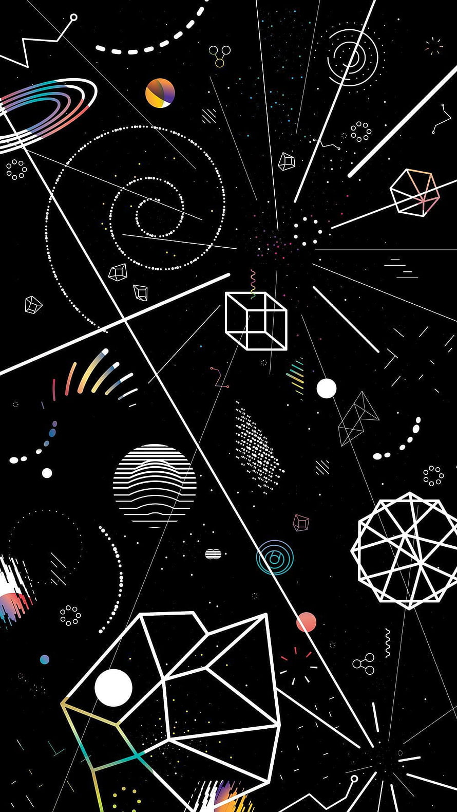 Abstract Geometric Space Art with Mathematical Shapes and Cosmic Elements HD phone wallpaper