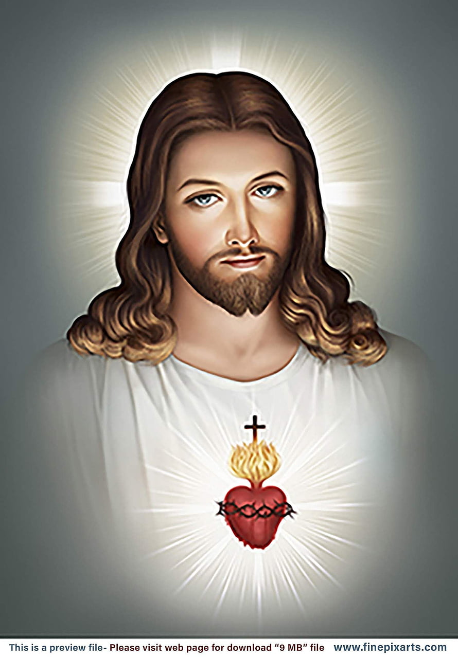 Sacred Heart of Jesus Christ Religious Portrait with Radiant Halo and Crown of Thorns HD phone wallpaper