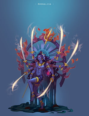 Angry Lord Shiva Digital Art with Multiple Arms and Trishula HD phone wallpaper