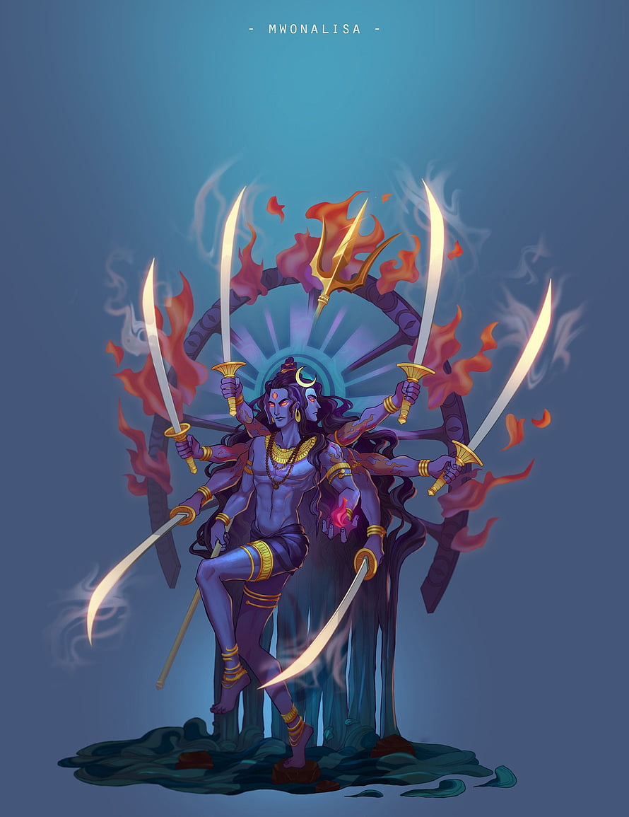 Angry Lord Shiva Digital Art with Multiple Arms and Trishula HD phone wallpaper