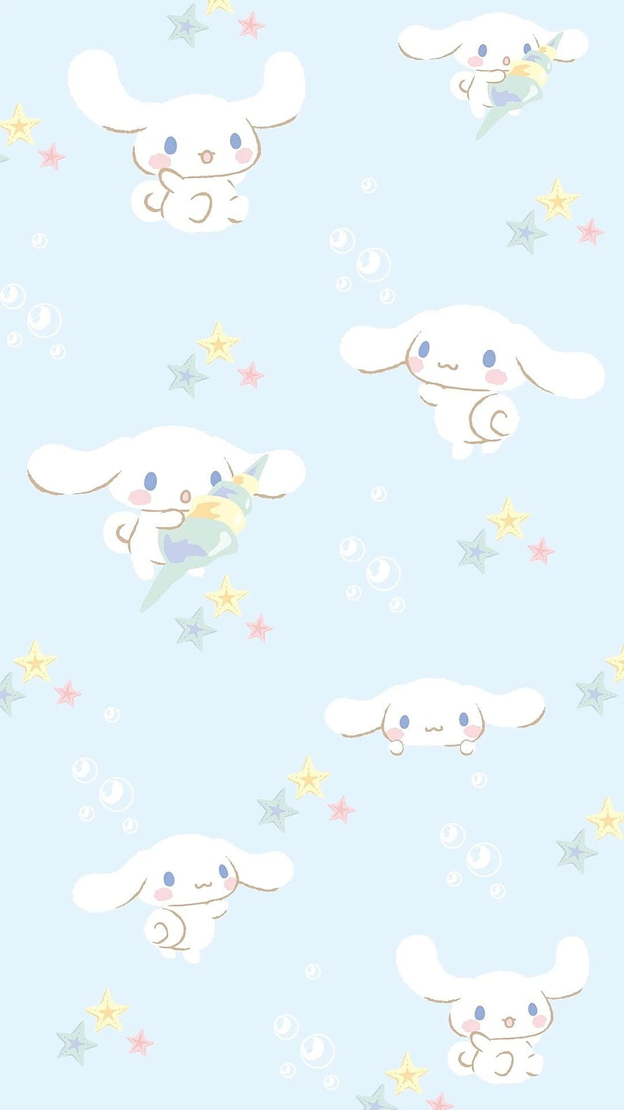 Cinnamoroll Sanrio Character Pattern with Stars and Bubbles on Light Blue Background HD phone wallpaper