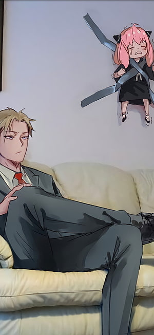 Loid Forger and Anya From Spy x Family in a Domestic Living Room Scene HD phone wallpaper
