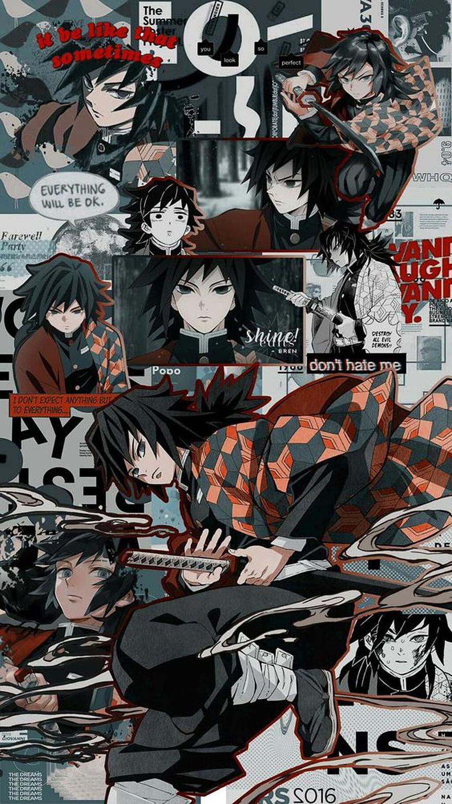 Giyu Tomioka Demon Slayer Aesthetic Collage Wallpaper HD phone wallpaper
