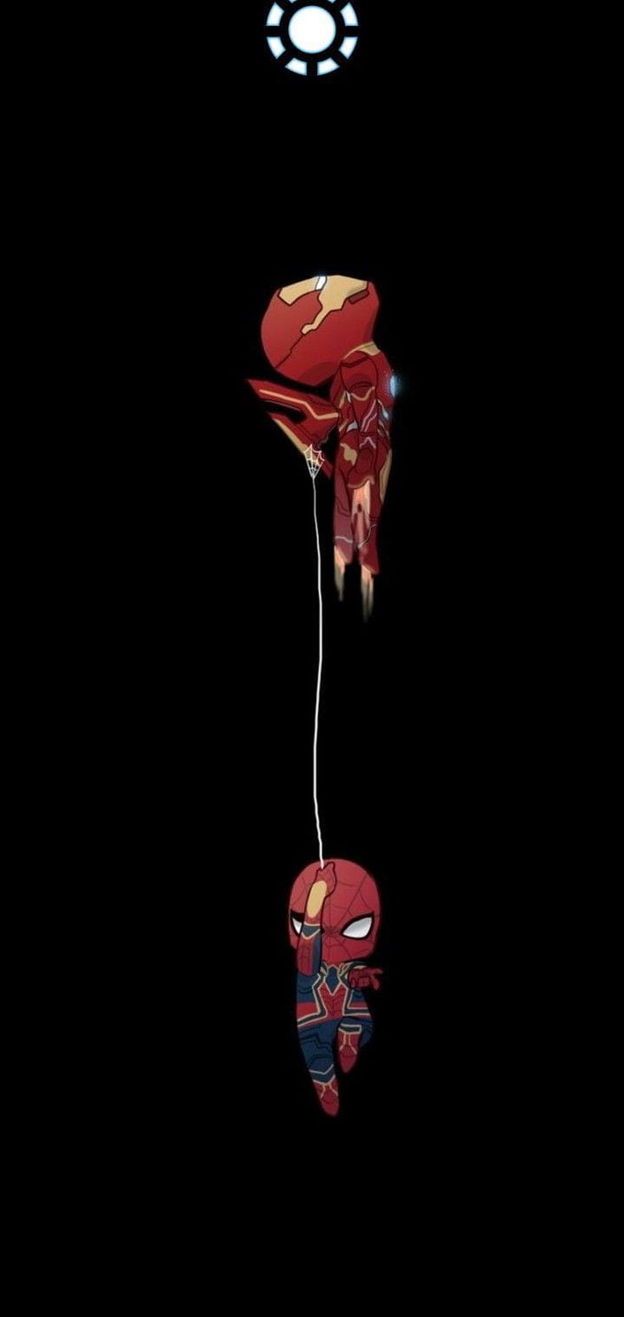 Spider-Man and Iron Man Chibi Illustration Hanging by Web on Black Background HD phone wallpaper