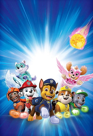PAW Patrol Mighty Pups Team Heroic Action Poster with Radiant Blue Background HD phone wallpaper