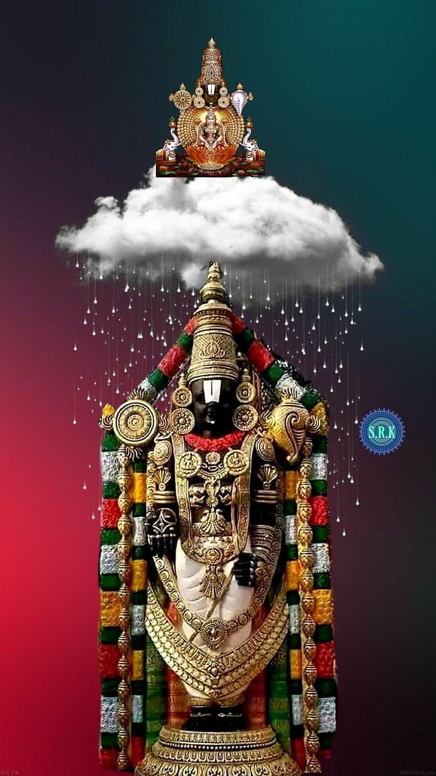 Lord Venkateswara Temple Idol with Flower Garland and Rain Cloud HD phone wallpaper
