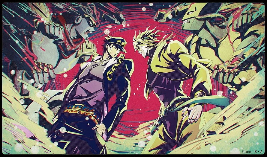 Jotaro Kujo and Dio Brando Confrontation in JoJo's Bizarre Adventure HD wallpaper