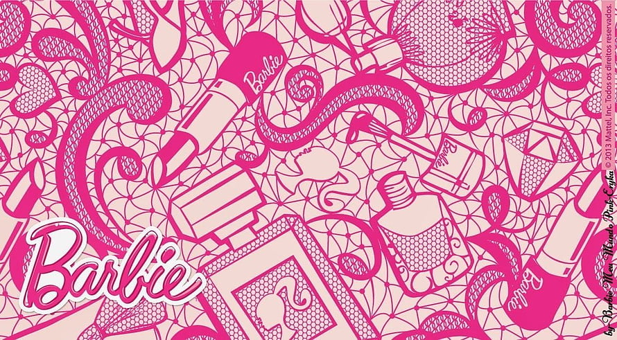 Barbie Pink Pattern Wallpaper Featuring Beauty Products and Logo HD wallpaper