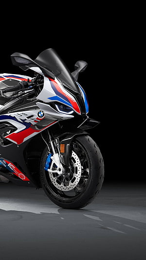 BMW M 1000 RR Superbike Front Profile with M Motorsport Livery on Black Background HD phone wallpaper