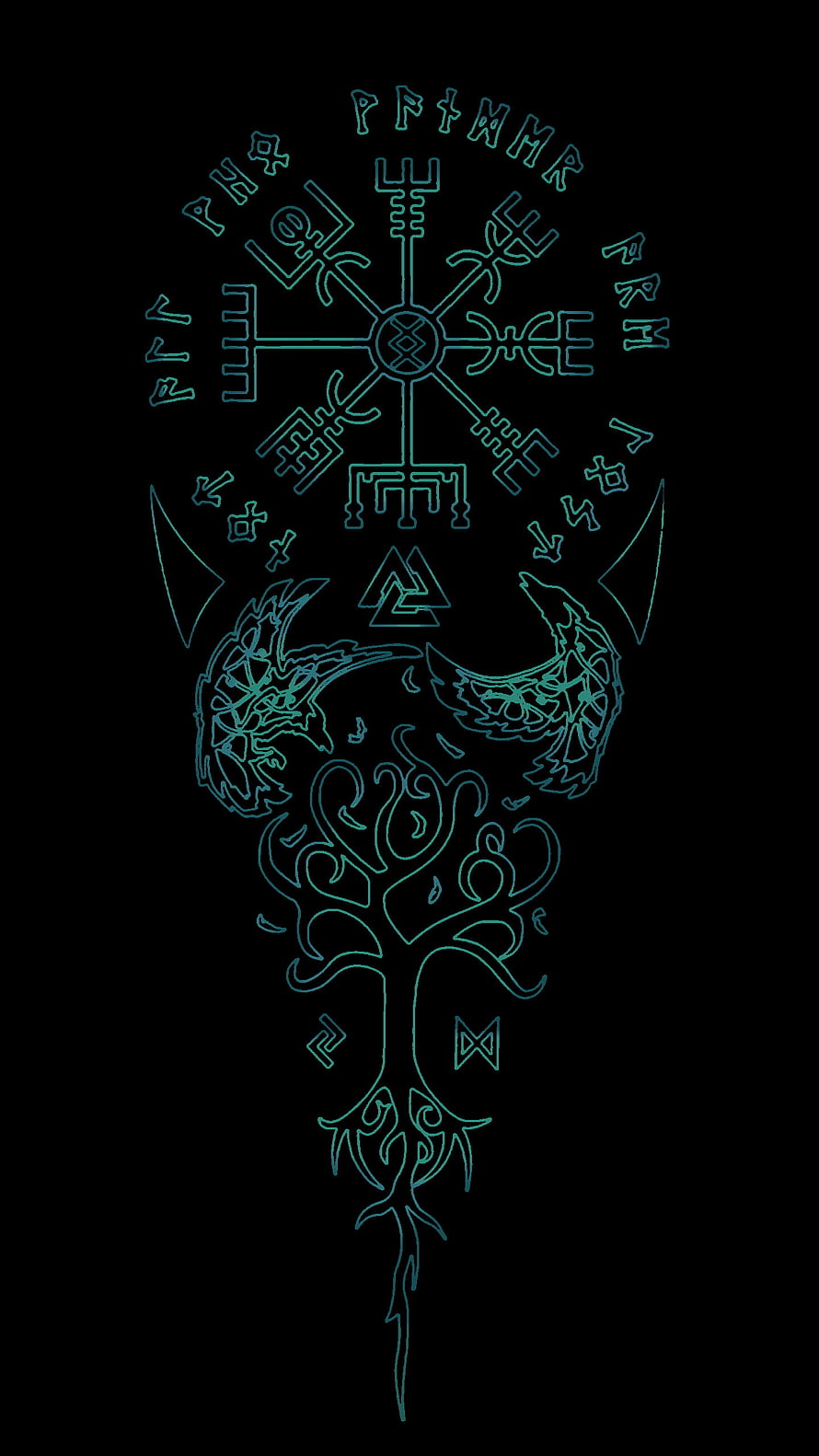 Vegvisir Viking Rune Compass Tattoo Design with Dragon and Tree of Life HD phone wallpaper
