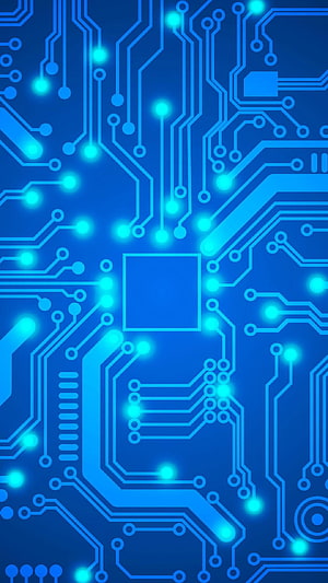 Glowing Blue Circuit Board Pattern with Glowing Nodes and Traces HD phone wallpaper