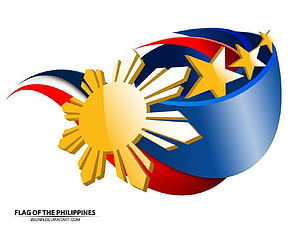 Stylized 3D Philippine National Flag with Golden Sun and Three Stars on White Background HD wallpaper