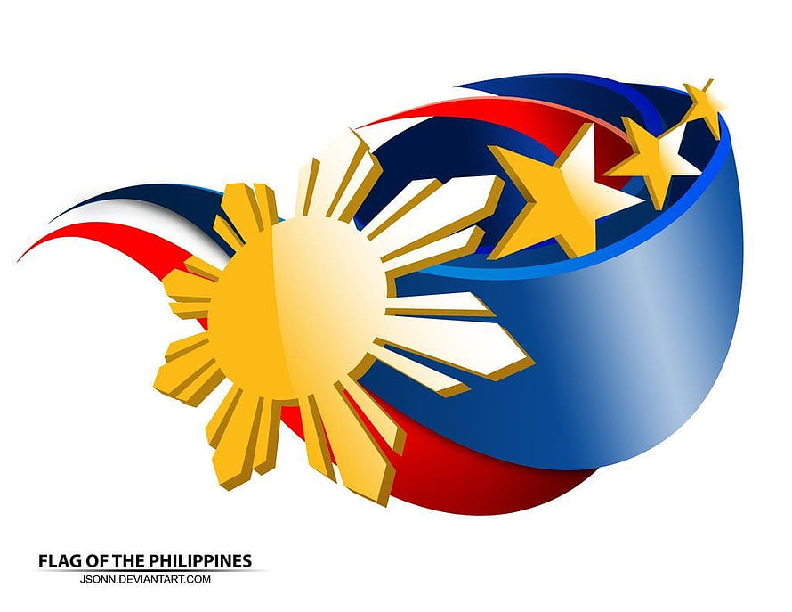 Stylized 3D Philippine National Flag with Golden Sun and Three Stars on White Background HD wallpaper