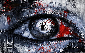 Gore Aesthetic Eye Artwork with Blood Splatter and Dark Grunge Texture HD wallpaper