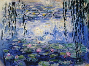 Claude Monet Water Lilies Impressionist Pond Painting with Willow Reflections HD wallpaper