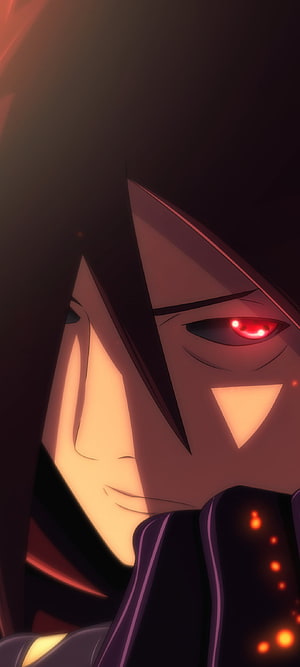 Madara Uchiha Anime Character Close-Up with Glowing Red Eye and Dark Hooded Attire HD phone wallpaper