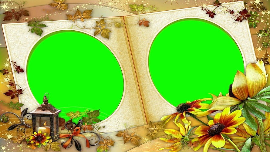 Autumn Floral Green Screen Frame with Lantern and Sunflowers for Video Editing HD wallpaper