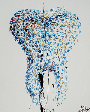 Abstract Impasto Oil Painting of a Tooth with Blue and White Dabs and Black Ink Drips HD phone wallpaper