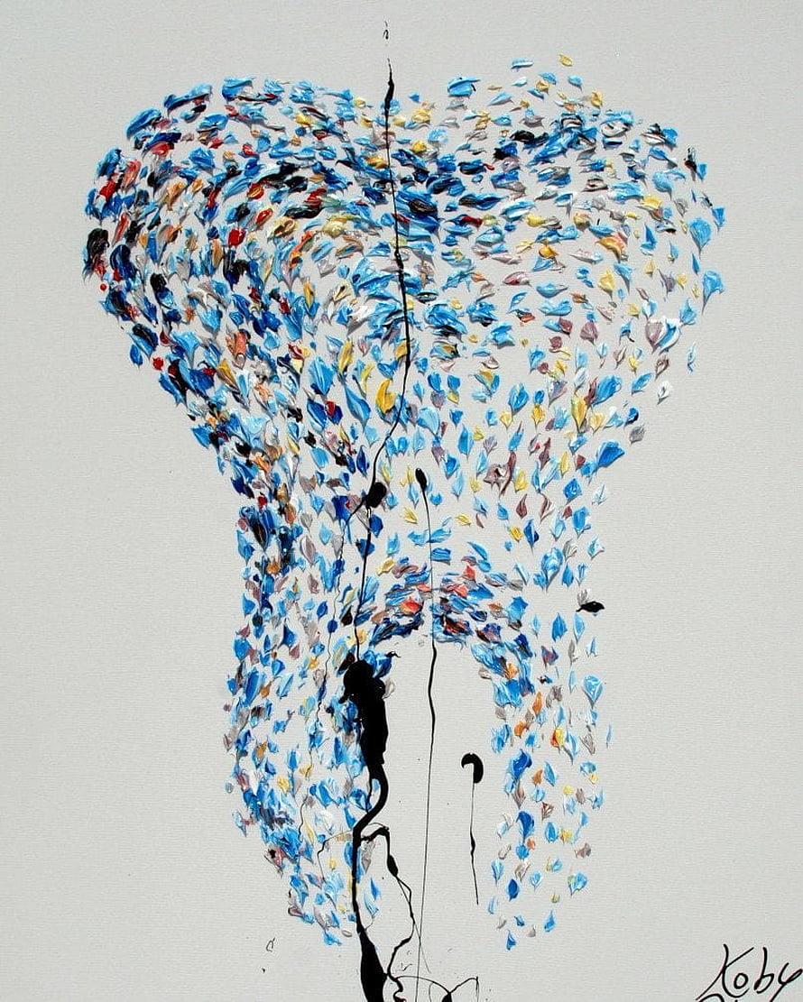 Abstract Impasto Oil Painting of a Tooth with Blue and White Dabs and Black Ink Drips HD phone wallpaper