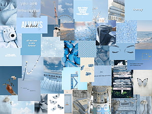 Pastel Blue Aesthetic Collage Wallpaper With Inspirational Quotes And Nature Elements HD wallpaper