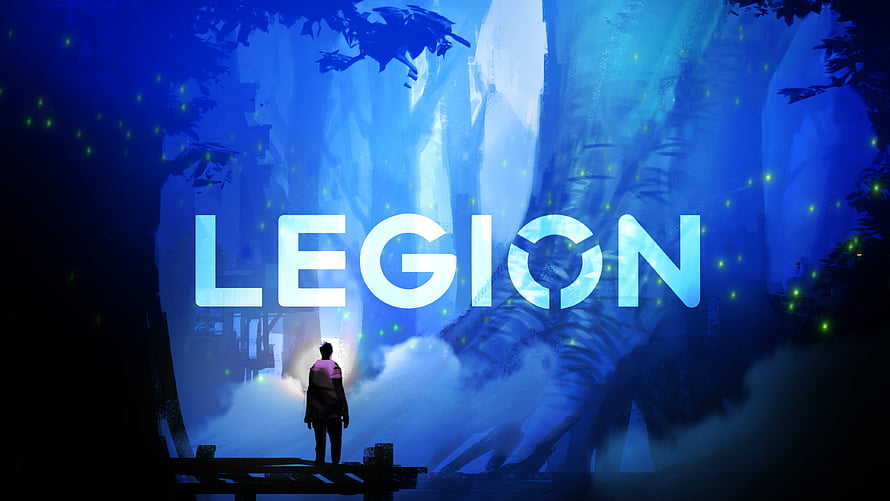 Legion Game Title Screen with Silhouetted Character in Mystical Blue Forest HD wallpaper