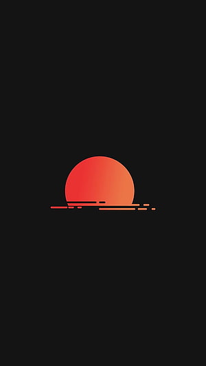 Minimalist Red and Orange Sunset Graphic on Black Background HD phone wallpaper
