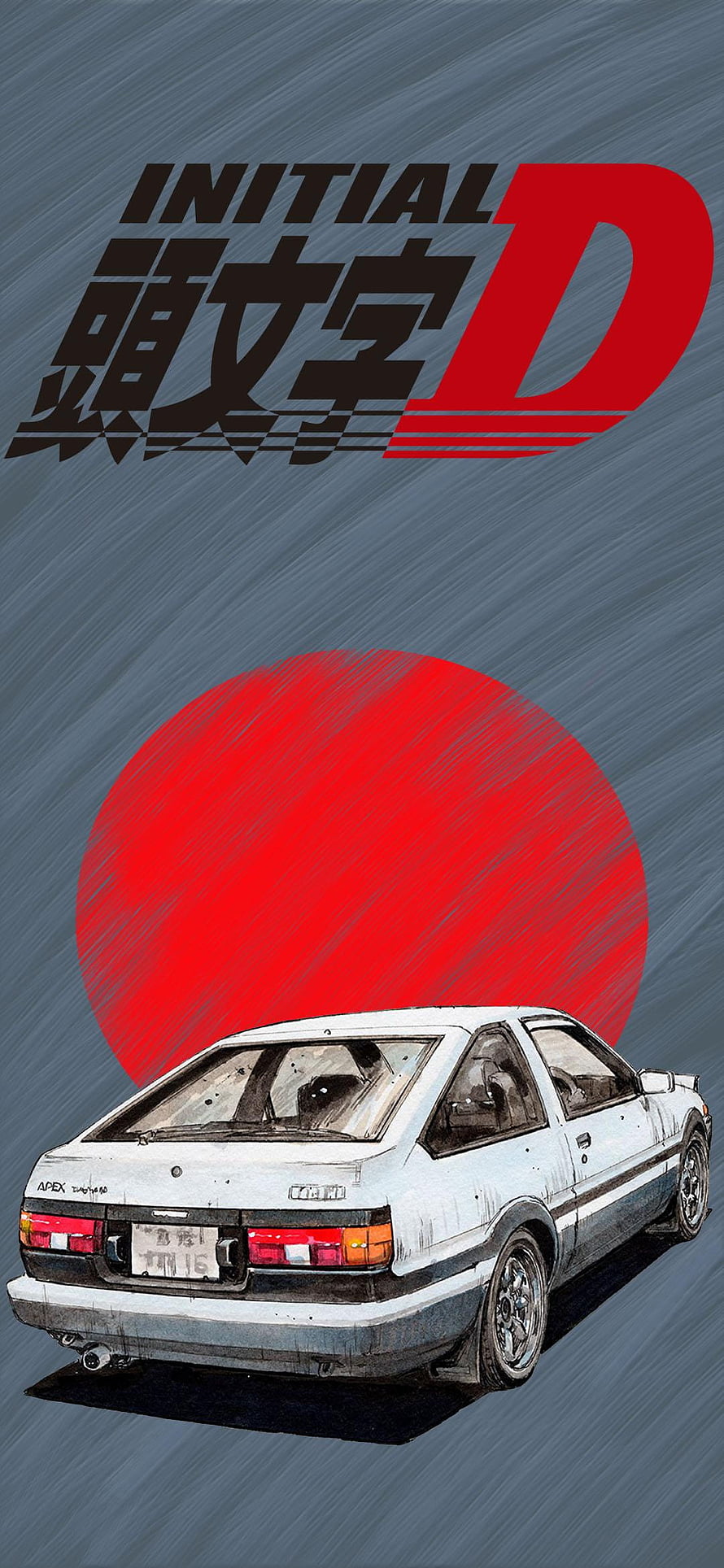 Initial D AE86 Trueno Rear View with Red Sun and Japanese Logo HD phone wallpaper