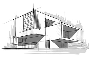 Modern House Architectural Sketch with Geometric Facade and Minimalist Design HD wallpaper
