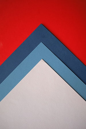 Minimalist Geometric Composition With Layered Paper Shapes In Red, Blue, And White HD phone wallpaper