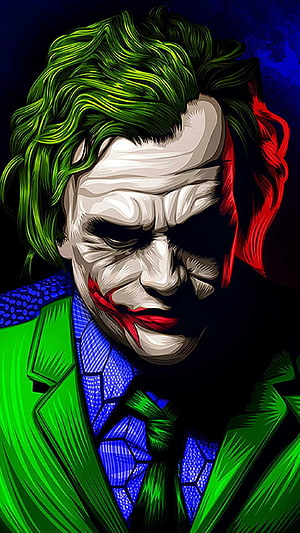 Joker Digital Art Portrait with Green Hair and Purple Suit HD phone wallpaper