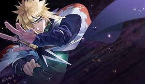 Minato Namikaze Wielding Kunai in Dynamic Action Pose HD wallpaper