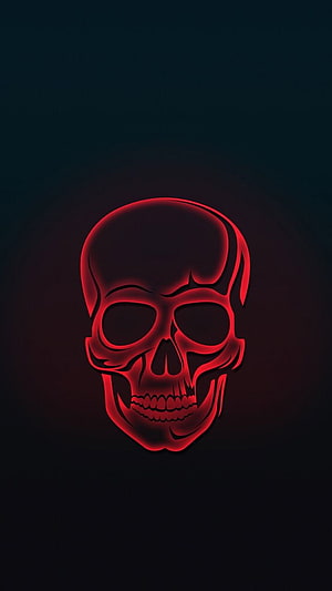 Glowing Red Neon Skull on Dark Background HD phone wallpaper