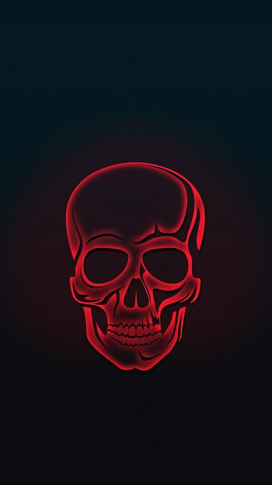 Glowing Red Neon Skull on Dark Background HD phone wallpaper