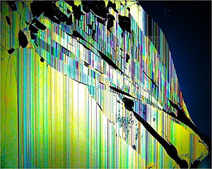 Abstract Glitch Art with Vertical Color Stripes and Black Silhouettes HD wallpaper