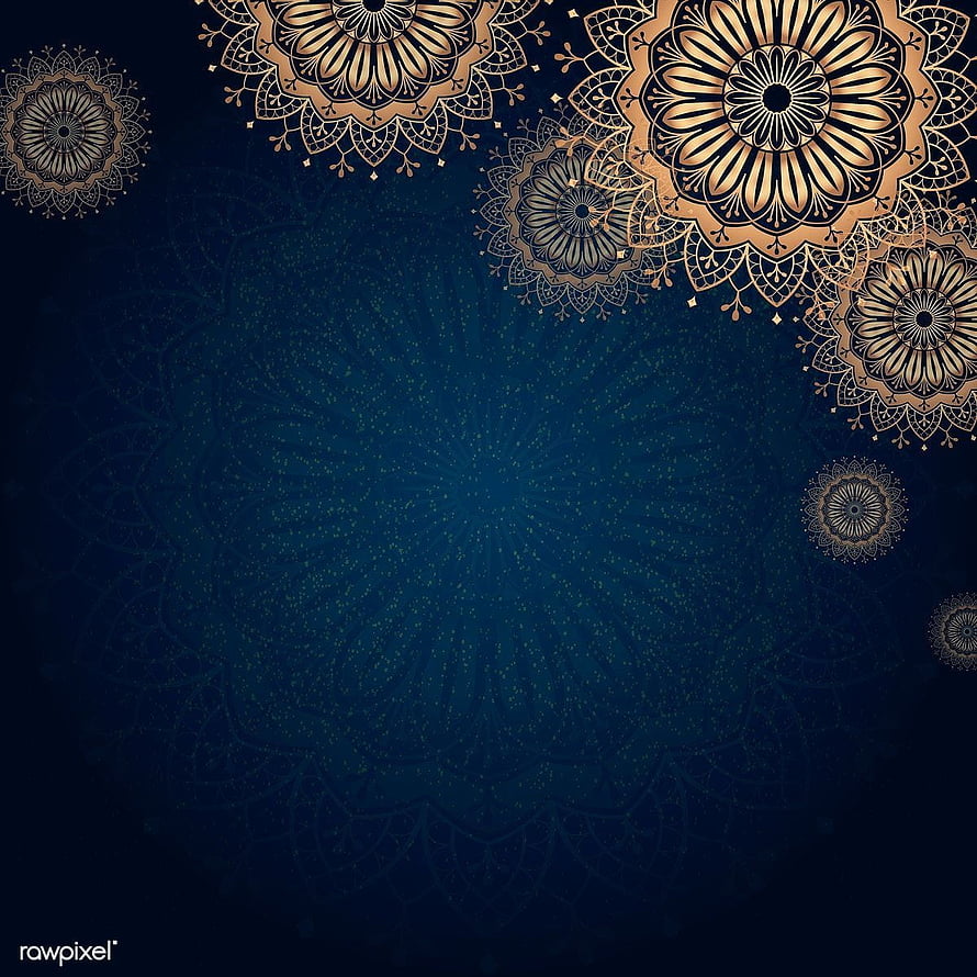 Elegant Gold Mandala Patterns on Deep Navy Blue Background HD phone wallpaper